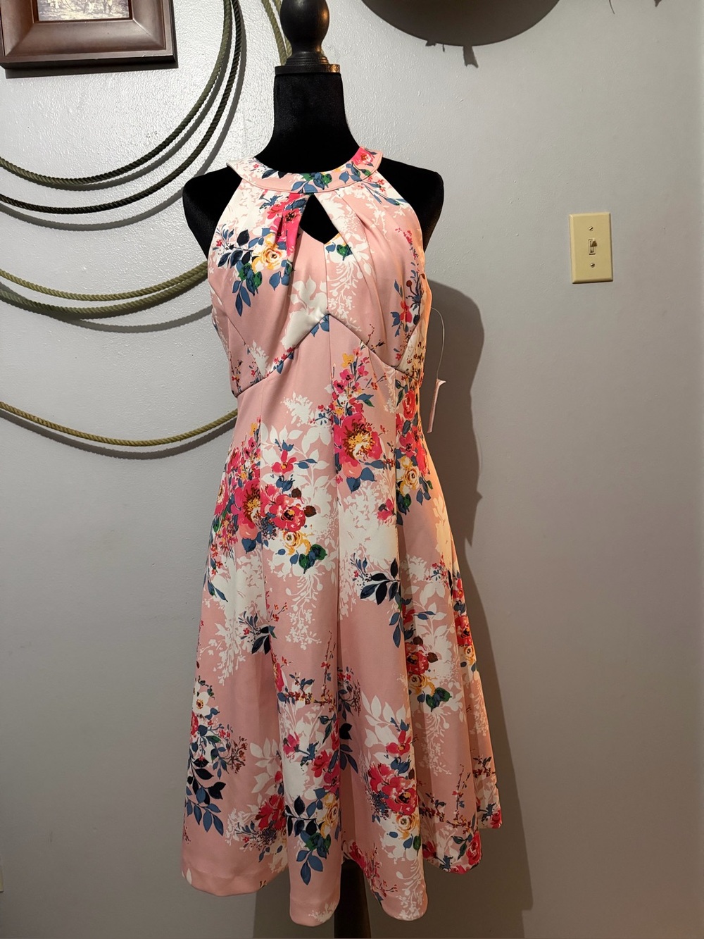 Roz & Ali Pink Floral Halter Fit-and-Flare Dress